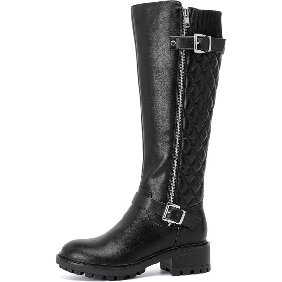 Women’s Knee High Boots Faux Leather Winter Travel Riding Combat Shoes - Picture 4 of 6